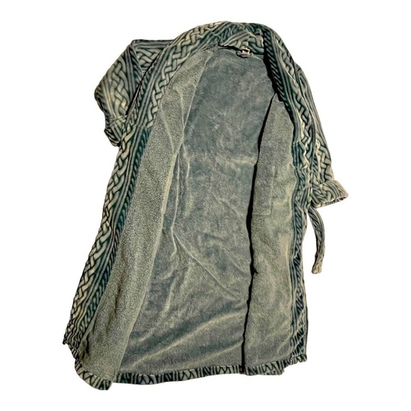 CABERNET robe teal tonal weave pattern thick velour belt tie front size small - Picture 3 of 8